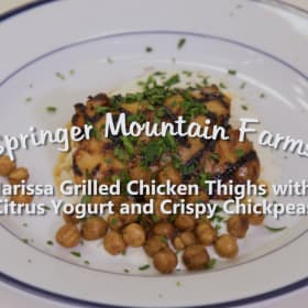 Harissa Grilled Chicken Thighs with Citrus Yogurt & Crispy Chickpeas