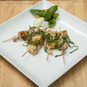 Sweet Vidalia Onion Chicken and Peach Skewers