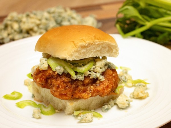 Buffalo Chicken Sliders with Blue Cheese and Celery