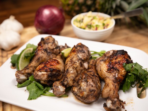 Jerk Chicken Drumsticks with Pineapple Salsa