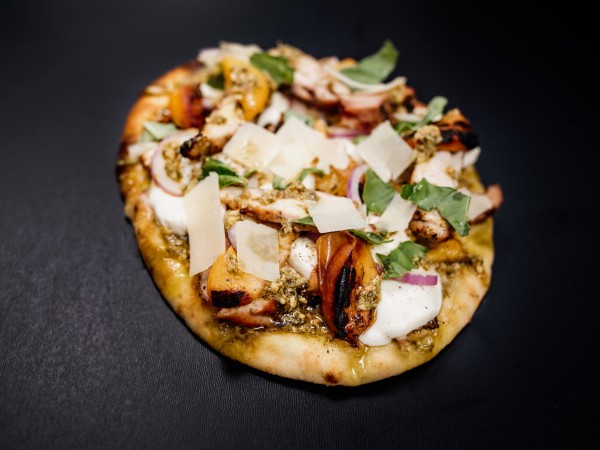 Grilled Chicken & Peach Pesto Pizza