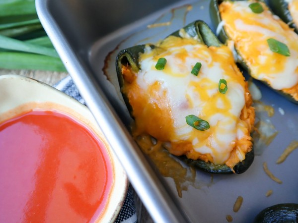 Buffalo Chicken Stuffed Poblanos