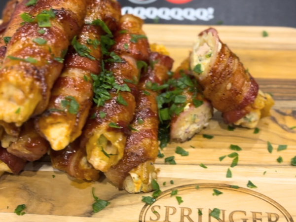 Bacon Wrapped Cheesy Chicken Grenades