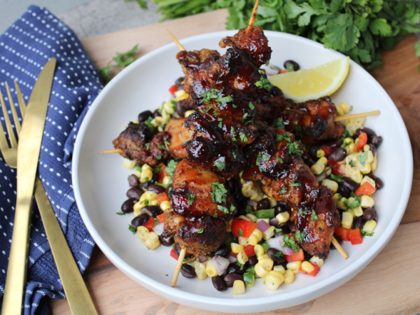 Blackened BBQ Chicken Skewers With Corn Black Bean Salsa