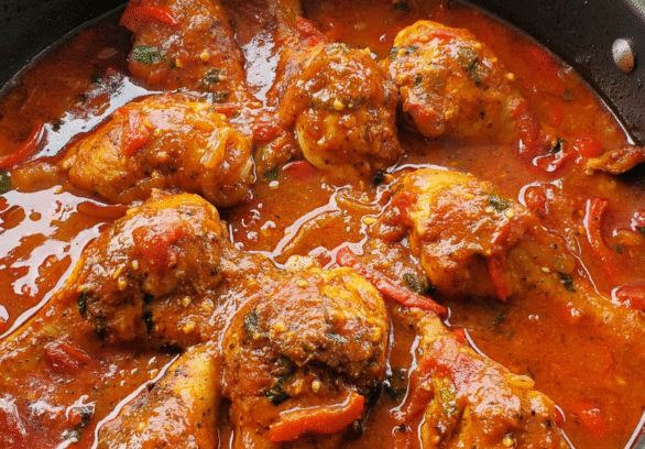 Authentic Italian chicken cacciatore made with Springer Mountain Farms drumsticks simmered in a rich tomato sauce with peppers, onions, and herbs.