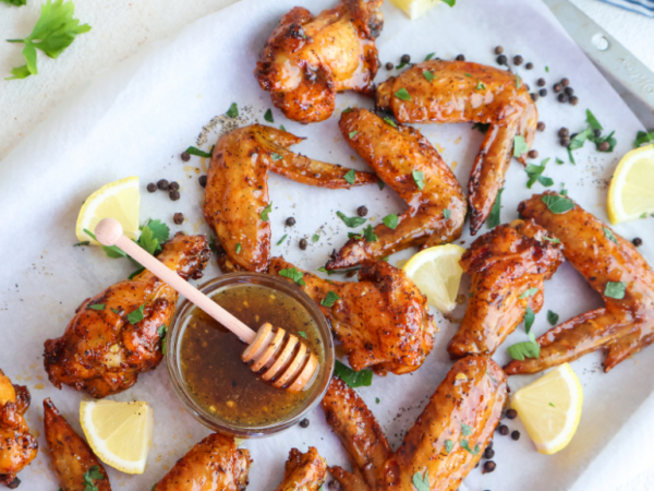 Crispy Honey Lemon Pepper Baked Wings