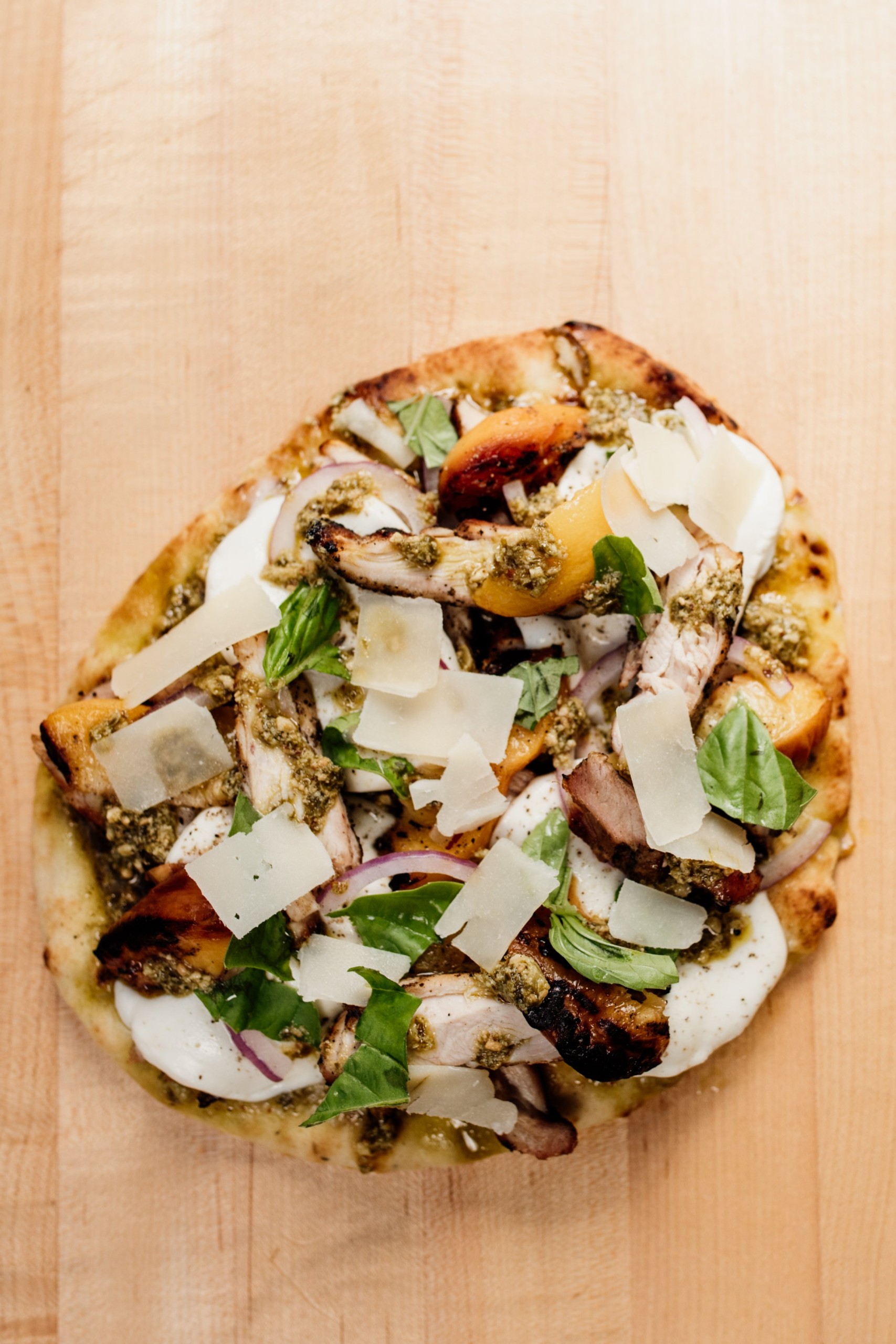 Grilled Chicken &amp; Peach Pesto Pizza