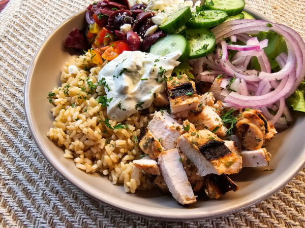 Grilled Greek Chicken Gyro Bowl