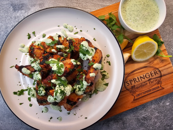 Harissa Grilled Chicken Wings With Cilantro Yogurt Sauce