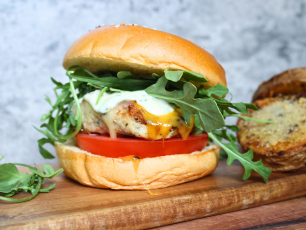 Herb Garlic Chicken Cheeseburger With Truffle Lemon Aioli