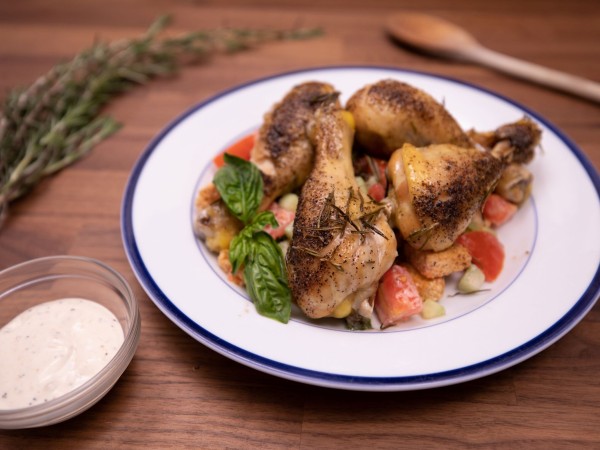 Herb Roasted Drumsticks with Panzanella Salad