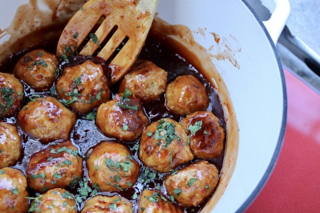 BBQ Sweet Chili Chicken Meatballs from @chefsoutherntemp