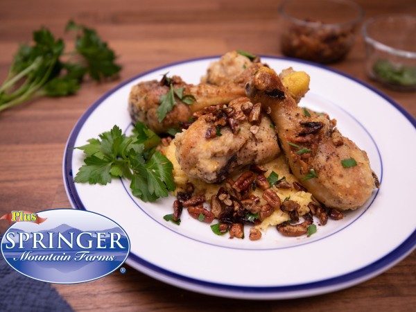 Chicken Drumsticks Sautéed with Pecans & Brown Butter