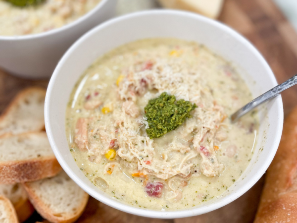 Slow Cooker Pesto White Chicken Chili