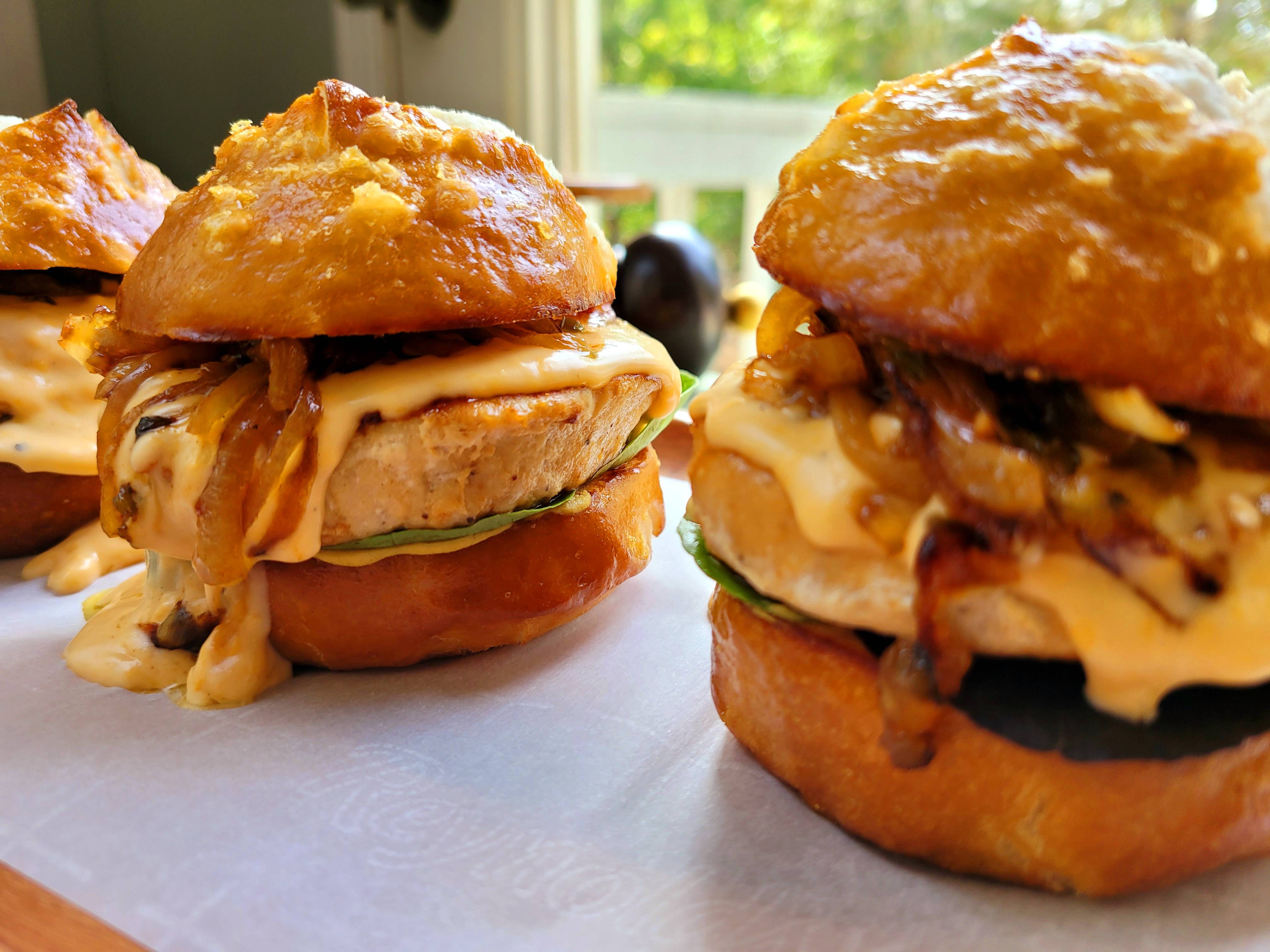Beer Cheese Chicken Burgers