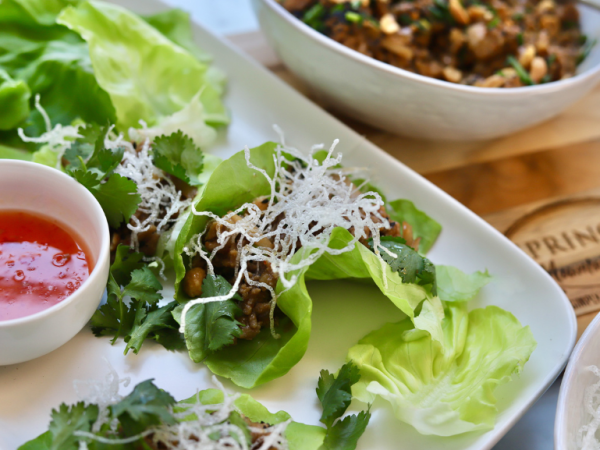 Sesame Hoisin Ground Chicken Lettuce Wraps