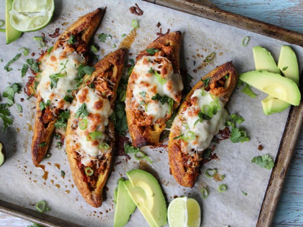 Stuffed Plantain Canoes (Canoas de platano maduro)